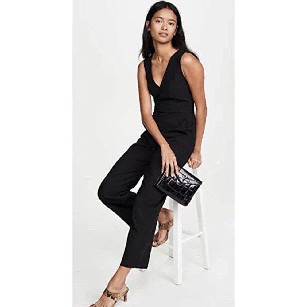 Club Monaco Black Day-to-Night Jumpsuits V-Neck Sleeveless Straight Leg Women 12